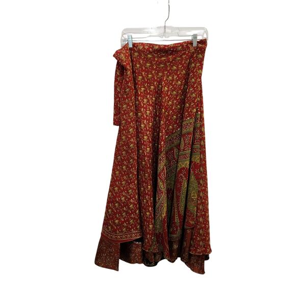 Earthbound Trading Company Red Paisley Maxi Reversible Sari Wrap Skirt One Size - Picture 2 of 5